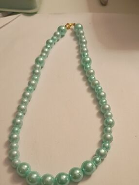 Aqua Pearl Strand Necklace with Gold-Tone Clasp - Women Jewelry